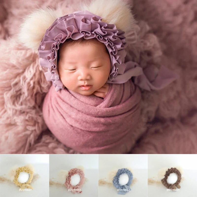 Dvotinst Newborn Baby Photography Props Cute Furry Ears Bonnet Hat Bear Fotografia Accessories Studio Shooting Photo Props