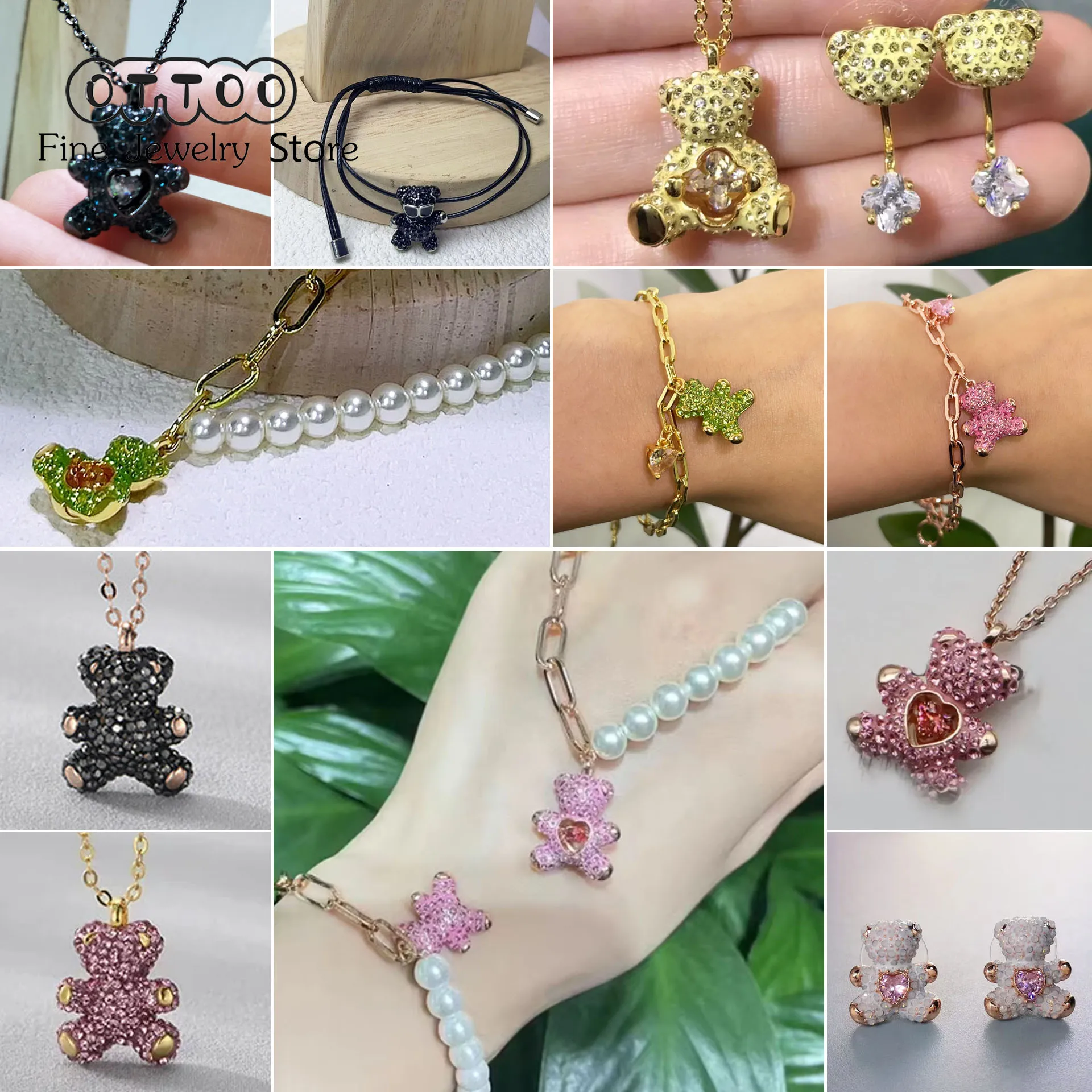 Фото Оригинальный модный комплект изящных ювелирных украшений для женщин, подвески, ожерелье с медвежонком, серьги, браслет, аксессуары для вечеринок, романтические подарки №1