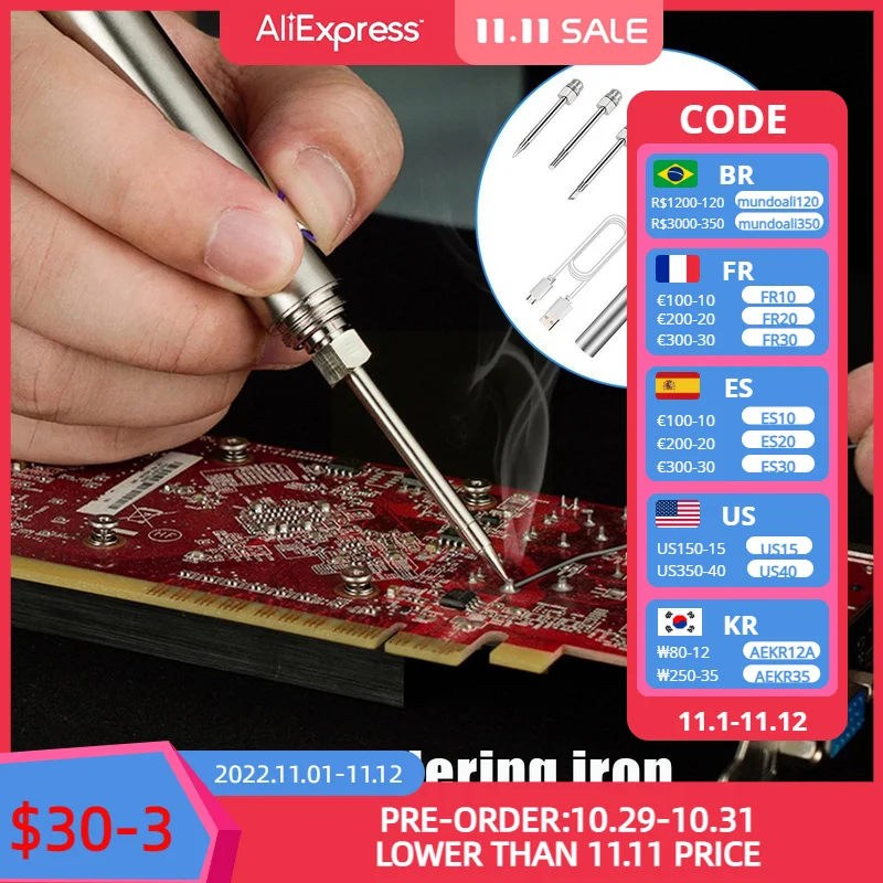 

Portable Cordless Soldering Iron with 1/3 Tips Fast Iron Rechargeable Soldering Welding 1100mAh Battery Tool Heating with P3B1