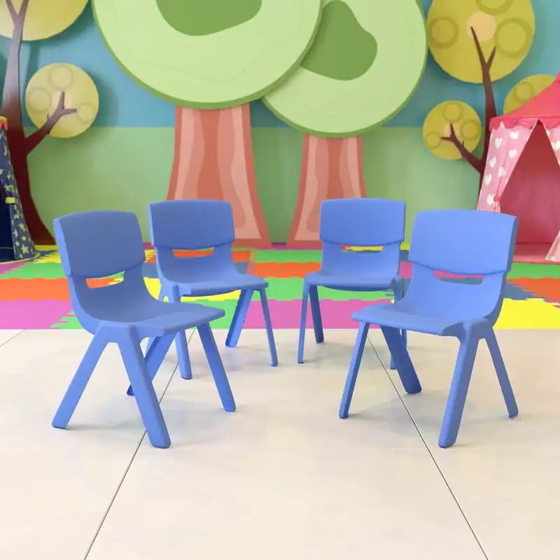 

4 синие пластиковые штабелируемые школьные стулья высотой 12 дюймов
