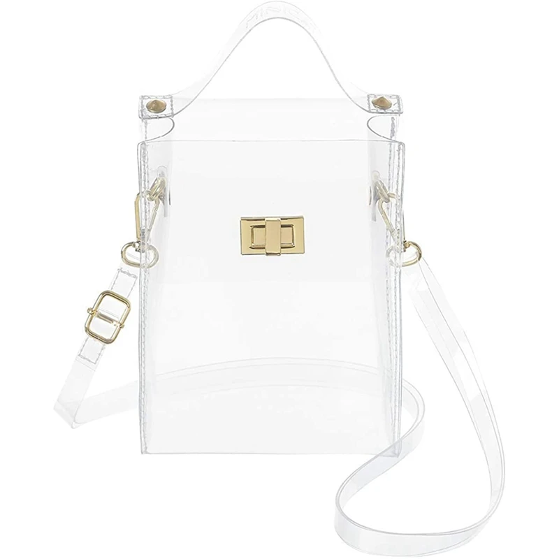

Fashion Small Square Bag Lock Bag Crystal Bag Jelly Transparent Bag Messenger Wallet