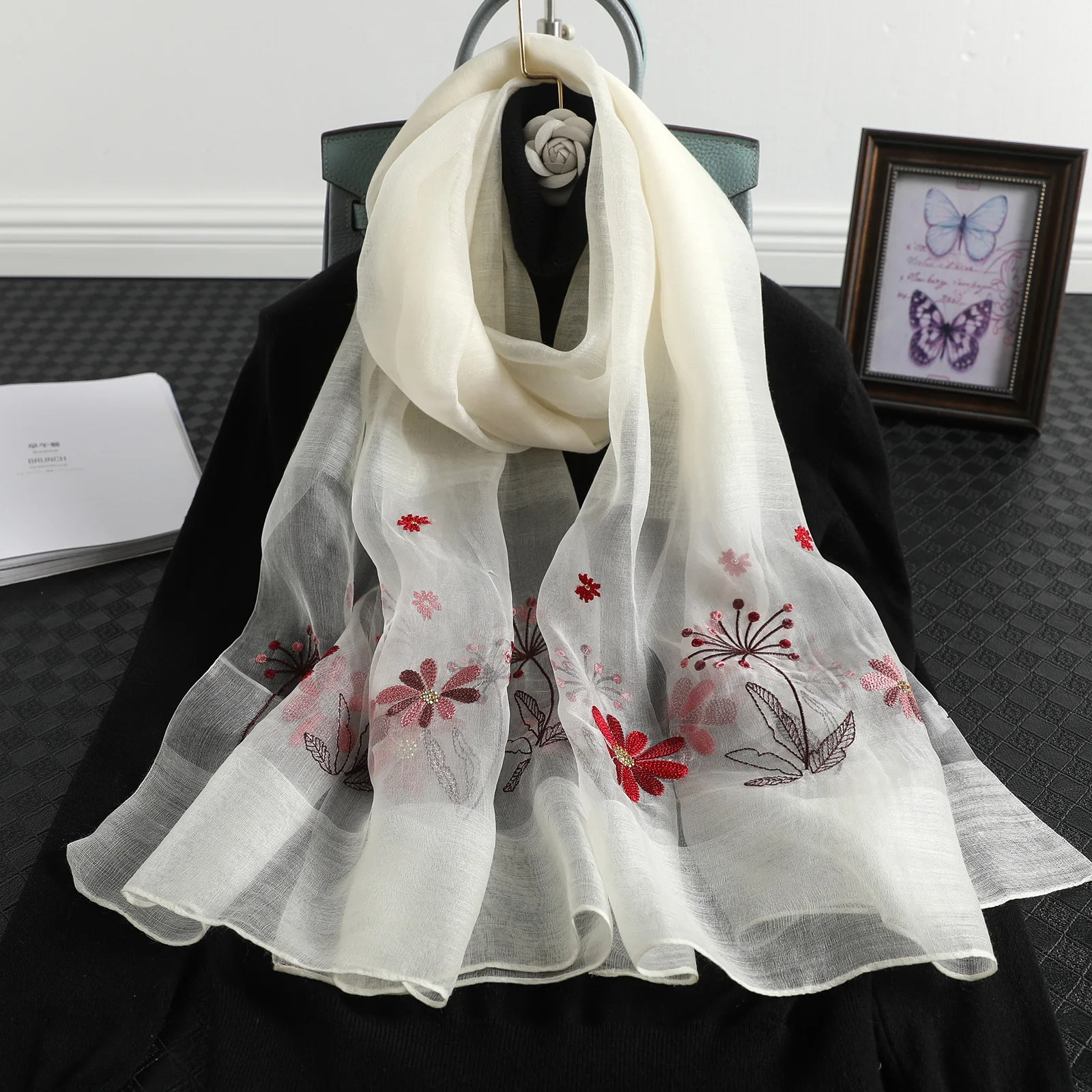 

New style women's all-match medium-length shawl fashion scarf White