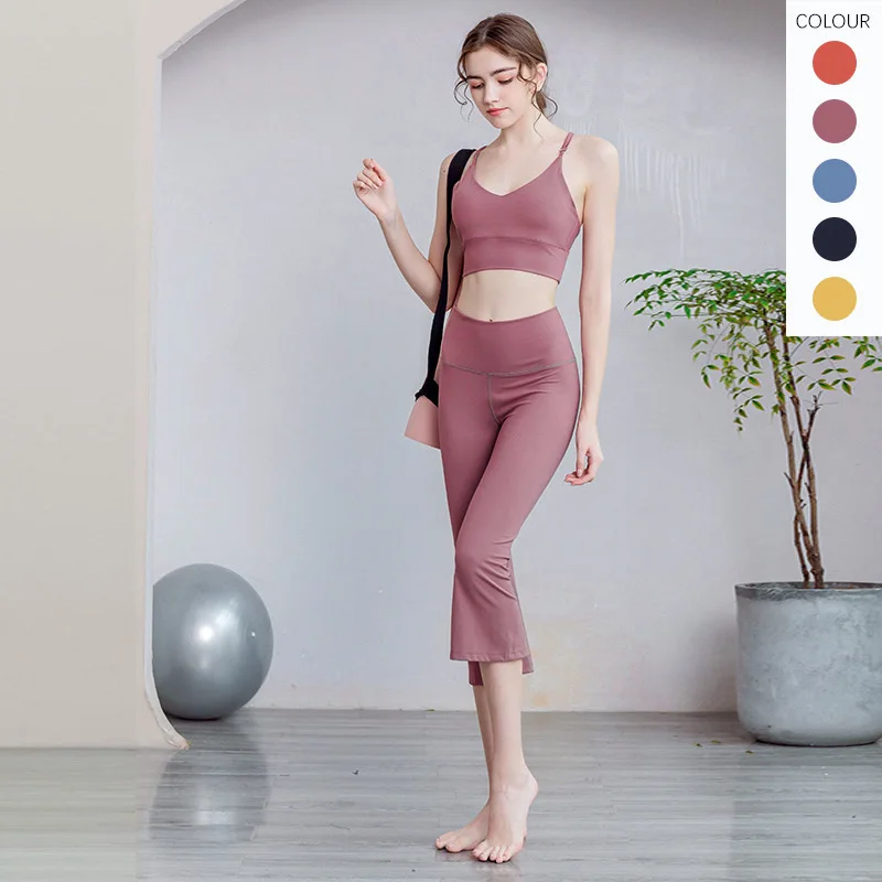 

Backless Sport Bra Top High Waist 3/4 Leggings Yoga Set Gym Workout Suit Women Tracksuit Fitness Set Running Women Push Up Pants