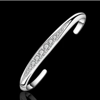 anglang elegant silver colour open bangle bracelet white cubic zirconia bangles adjustable wedding bridal jewelry for women