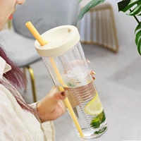 700ml clear straw cup reusable sippy cup portable drinking bottle with filter durable drinking tumbler for water juice milk tea
