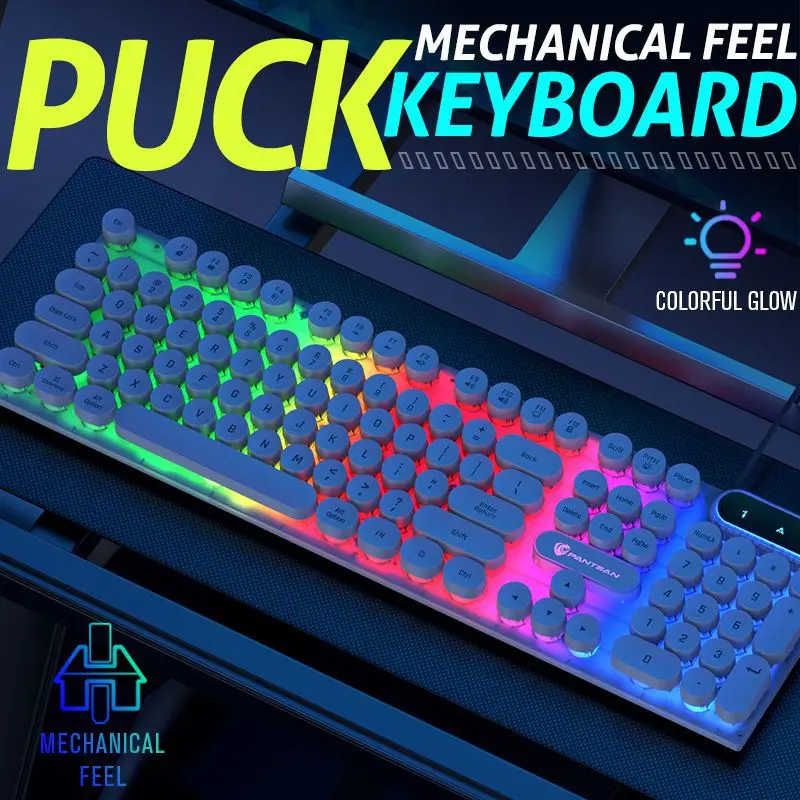 USB LED Backlit Typewriter Mechanical Keyboard Round Keycaps 104 punk Gaming Keyboard Mechanical Gaming Keyboard Retro Keyboard