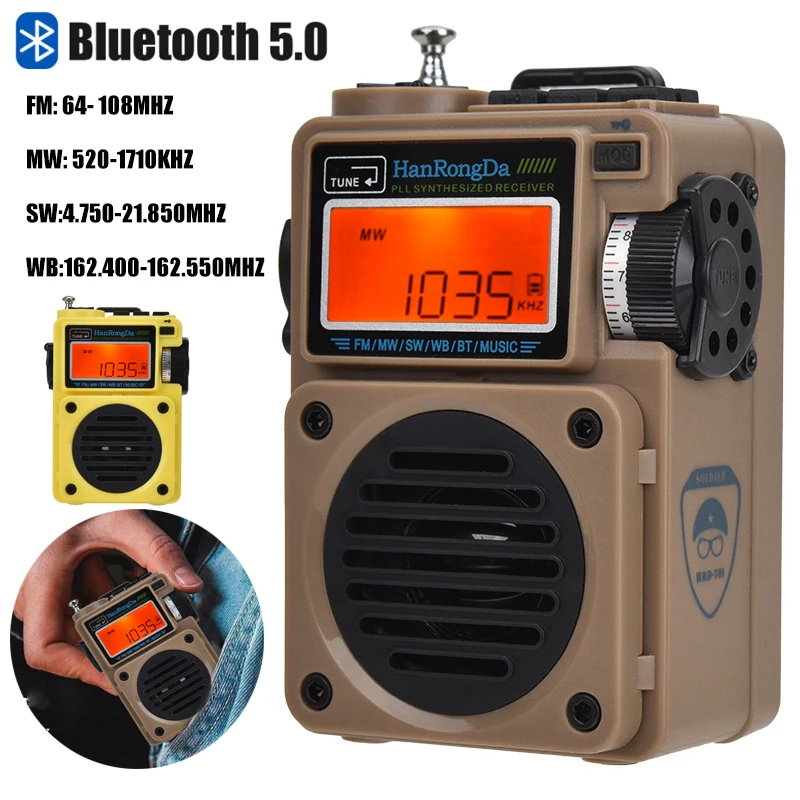Receptor de Rádio Atualizado Rádio Banda Completa Portátil fm – mw sw wb Bluetooth 5.0 Alto-falante tf Music Player Suporte Despertador Bloqueio