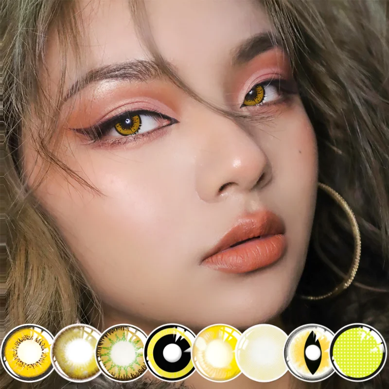 UYAAI 2PCS/Pair Yellow Lenses For Eyes Cosplay Anime Accessories Pupils Beauty Contact Lenses Makeup Natural Eye Color Lens