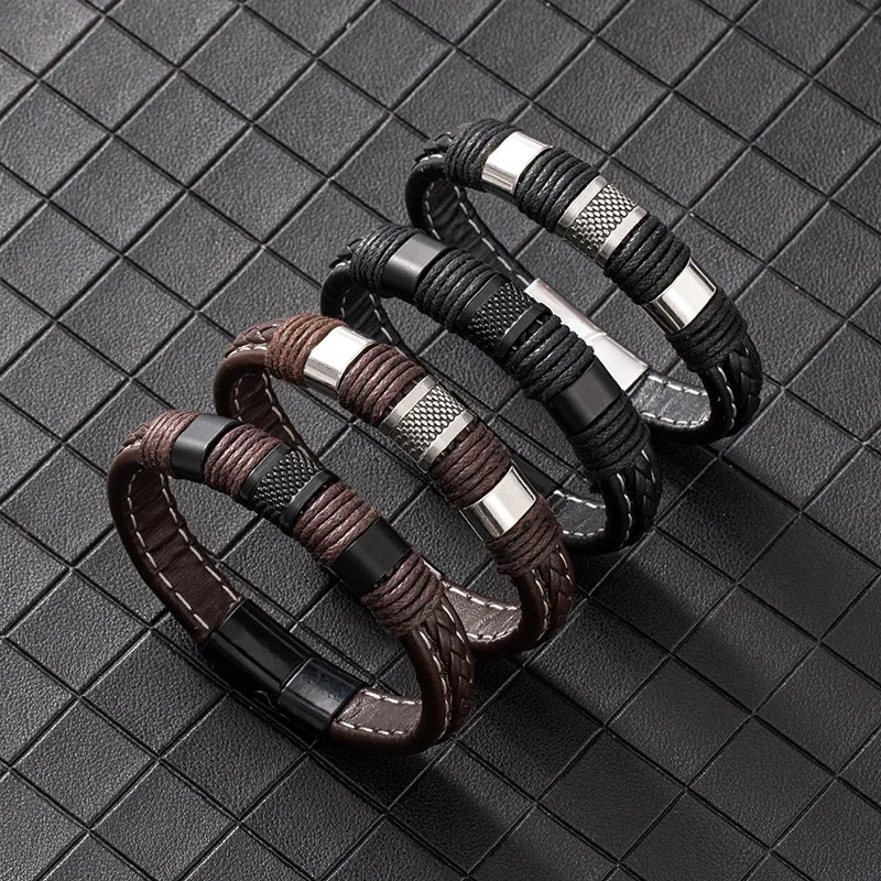 Черный плетеный кожаный браслет для мужчин, металлический Магнитный Браслет-манжета Clsap, подарок на день рождения