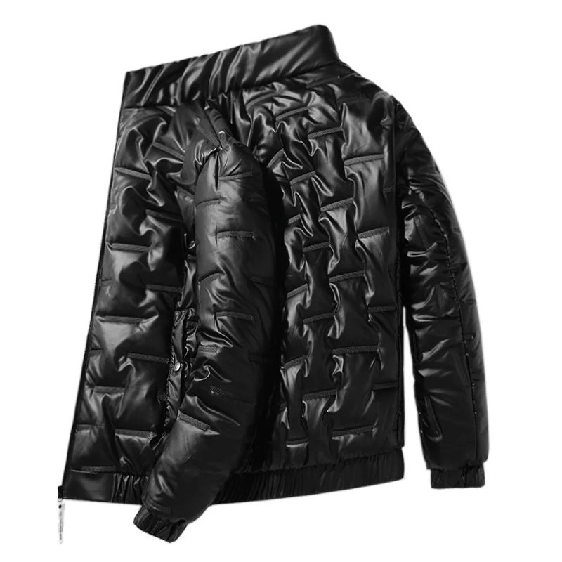 New glossy cotton clothing trend short men's handsome stand collar windproof warm cotton jacket in winter