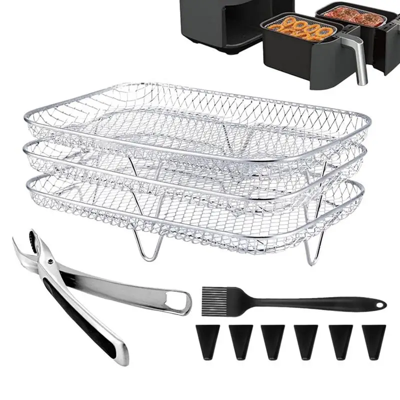 

Корзина для фритюрницы из нержавеющей стали, поднос для гриля, корзина для фритюрницы, 9 предметов в комплекте, поднос для фритюрницы и щетка для масла, помощник для духовки