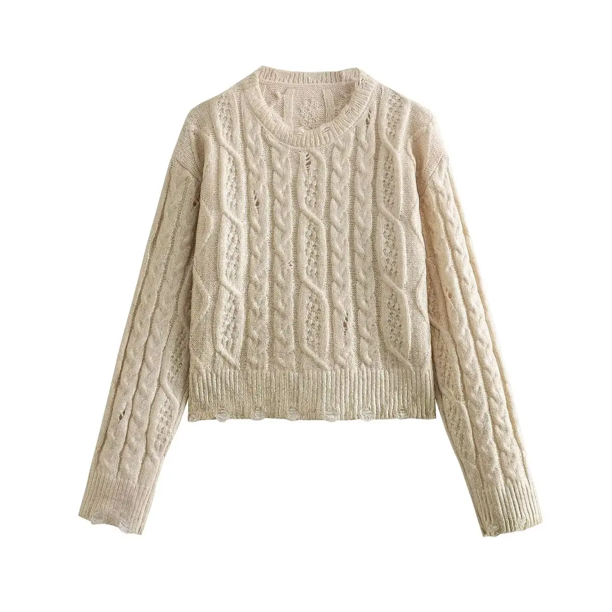 

UETEEY Traf Pullover Sweater Eight Strand Braid Women's Female Clothing New Cropped Sweaters Autumn Knit Women's Winter Sweater