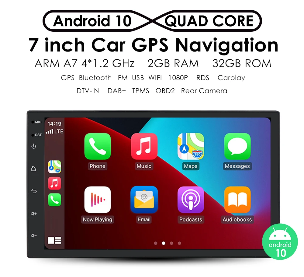 

Android Car Radio 2din 7" HD touch screen WiFi Bluetooth GPS Navigator Multimedia audio video player rear view camera DVR Pc Mic