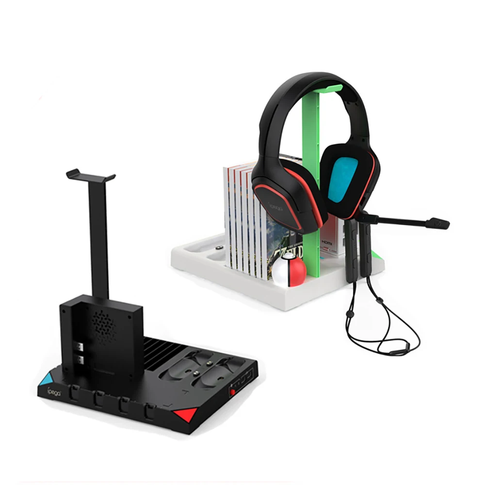 

9 in 1 Cooling fan and Vertical Charging Stand Storage Tower for Nintendo Switch Joy Cons Pro Controllers Gaming Headset Stand