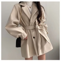 all match winter woman solid casual loose wool coat cloak belt cardigan womens soft warm elegant lovely