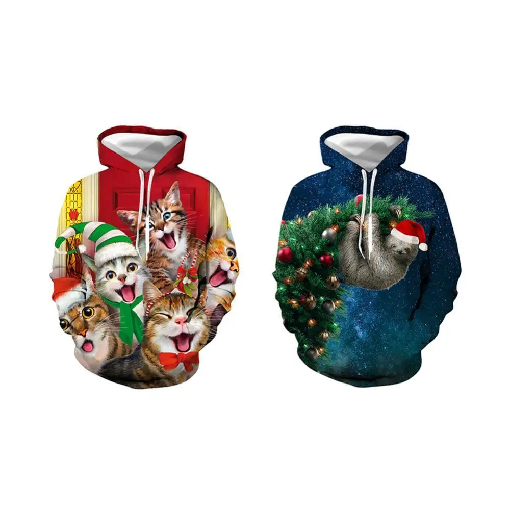 

Hood Long Sleeve Hoodie Drawstring Hood Drawstring Loose Unisex Digital Print Christmas Santa Animal Hoodie