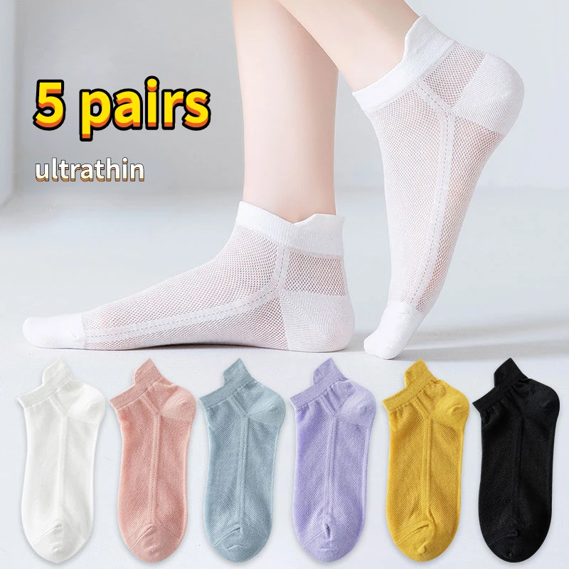 

2023 Hot Sale Women's Socks Spring Summer Thin Solid Color Sweat-absorbing Breathable Mesh Shallow Mouth Boat Socks