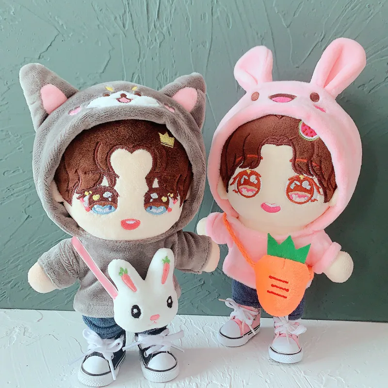 

20CM Star EXO Doll Baby Clothing Casual Line of Sweatshirt Denim Shorts Fruit Plush Messenger Bag Doll Clothes Accessories