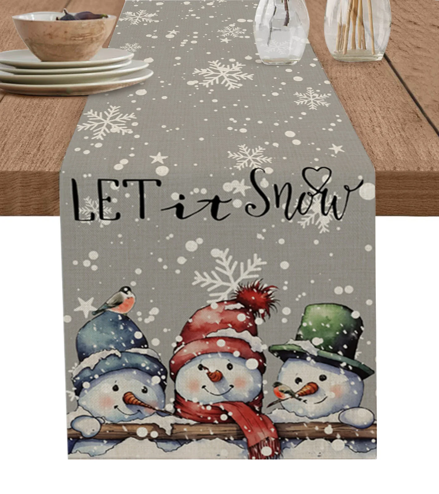 

Christmas Snowflake Snowman Hand Drawn Table Runner Christmas Decoration Tablecloth Wedding Party Decor Table Cover