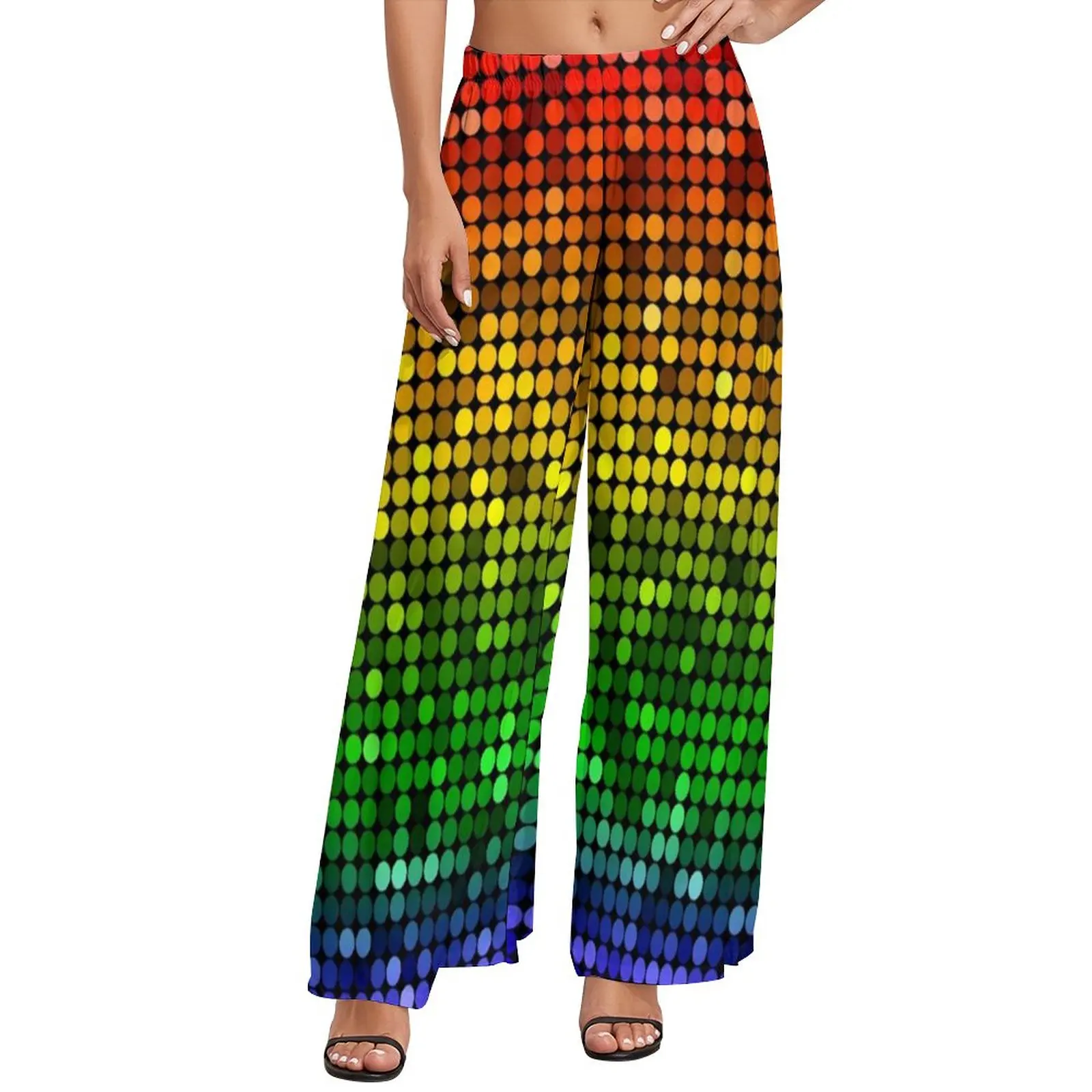 

Rainbow Sequins Straight Pants Glitter Texture Print Sexy Wide Leg Pants Women Oversized Street Fashion Printed Trousers