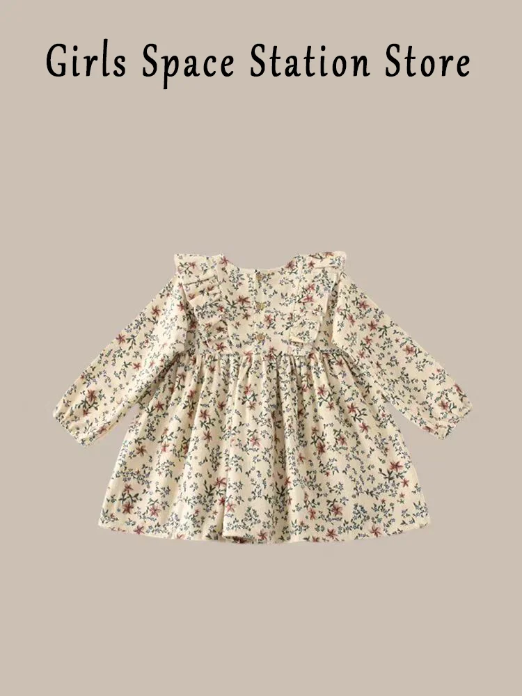 Милое летнее детское платье с длинными рукавами и цветочным принтом