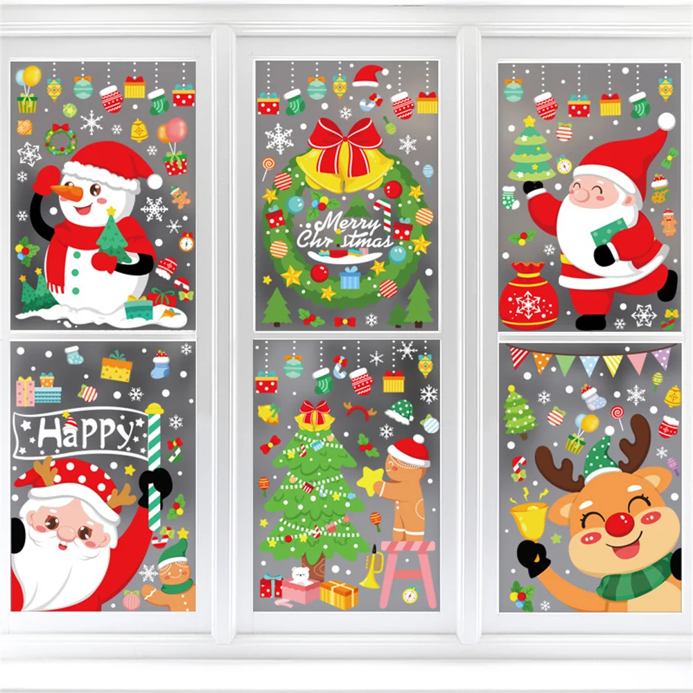 2022 Christmas Themed Decorative Stickers Glass Window Arrangement Stickers Snowman Elk Stickers Christmas Party Supplies