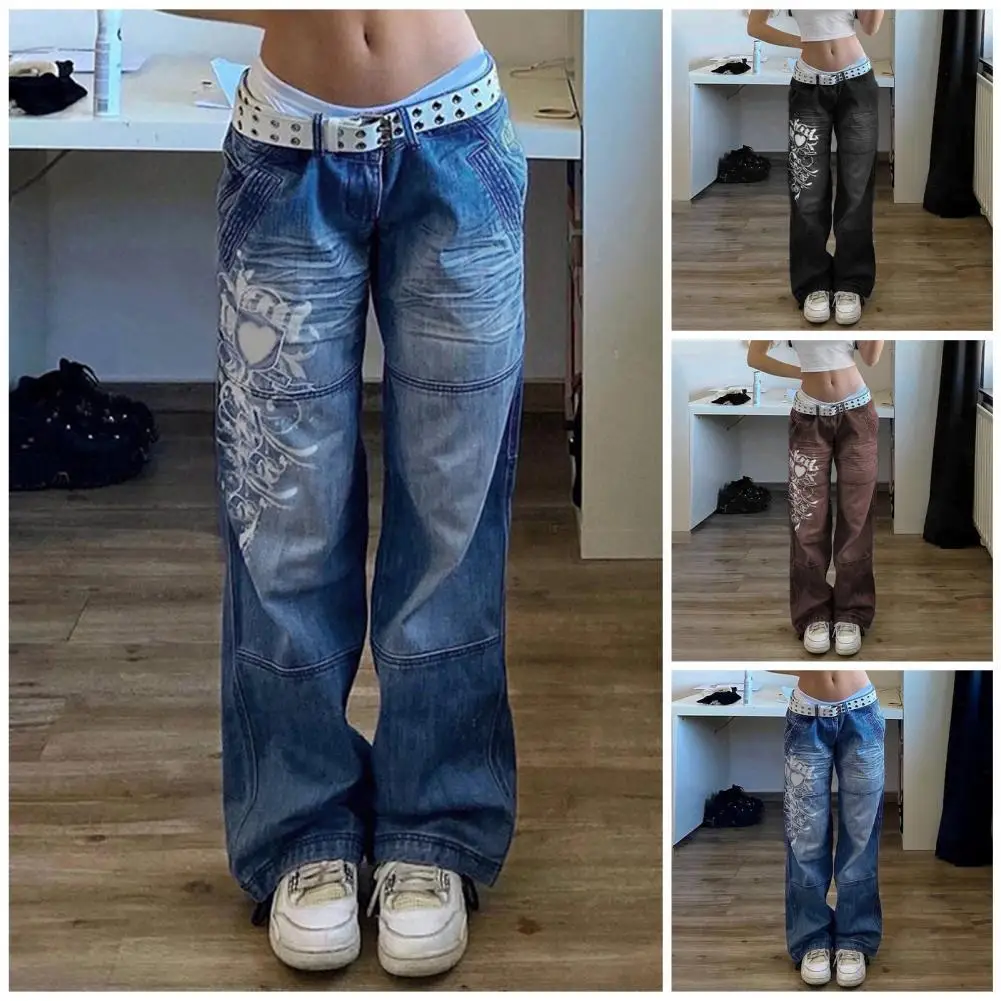 

Women Jeans Solid Color Patchwork Loose Deep Crotch Summer Pants for Daily Wear