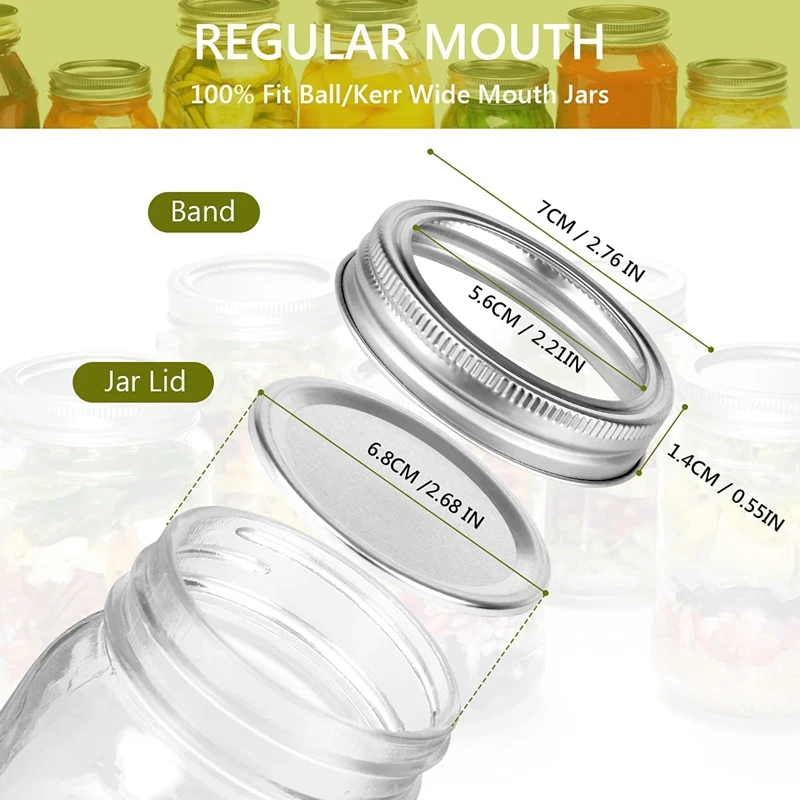 20Pcs Mason Jar Lids &amp Rings Set For Regular Mouth Canning Split-Type Leak Proof Ball Kerr Jars (70 MM)