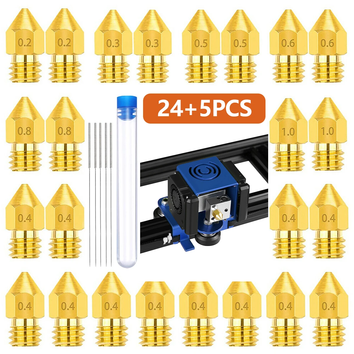 

3D Printer Nozzles Brass MK8 Extruder Nozzles Heat Resistant 3D Printer Nozzle With Cleaning Needle For Creality Ender 3/3 Pro