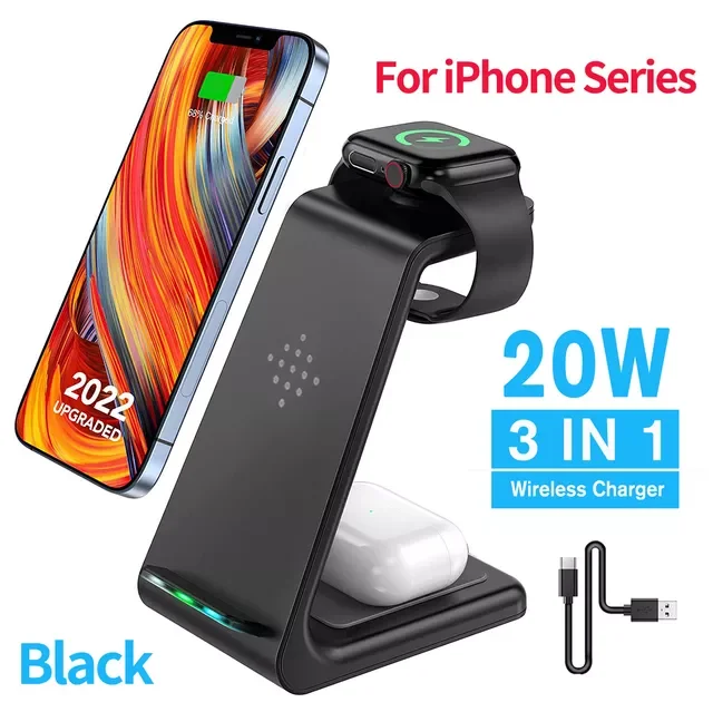 New Arrival 20W Wireless Charging Stand 3 in 1 Wireless Chargers Dock for Apple Watch 6 SE 5 4 3 2, Airpods 2/Pro, iPhone 13/13