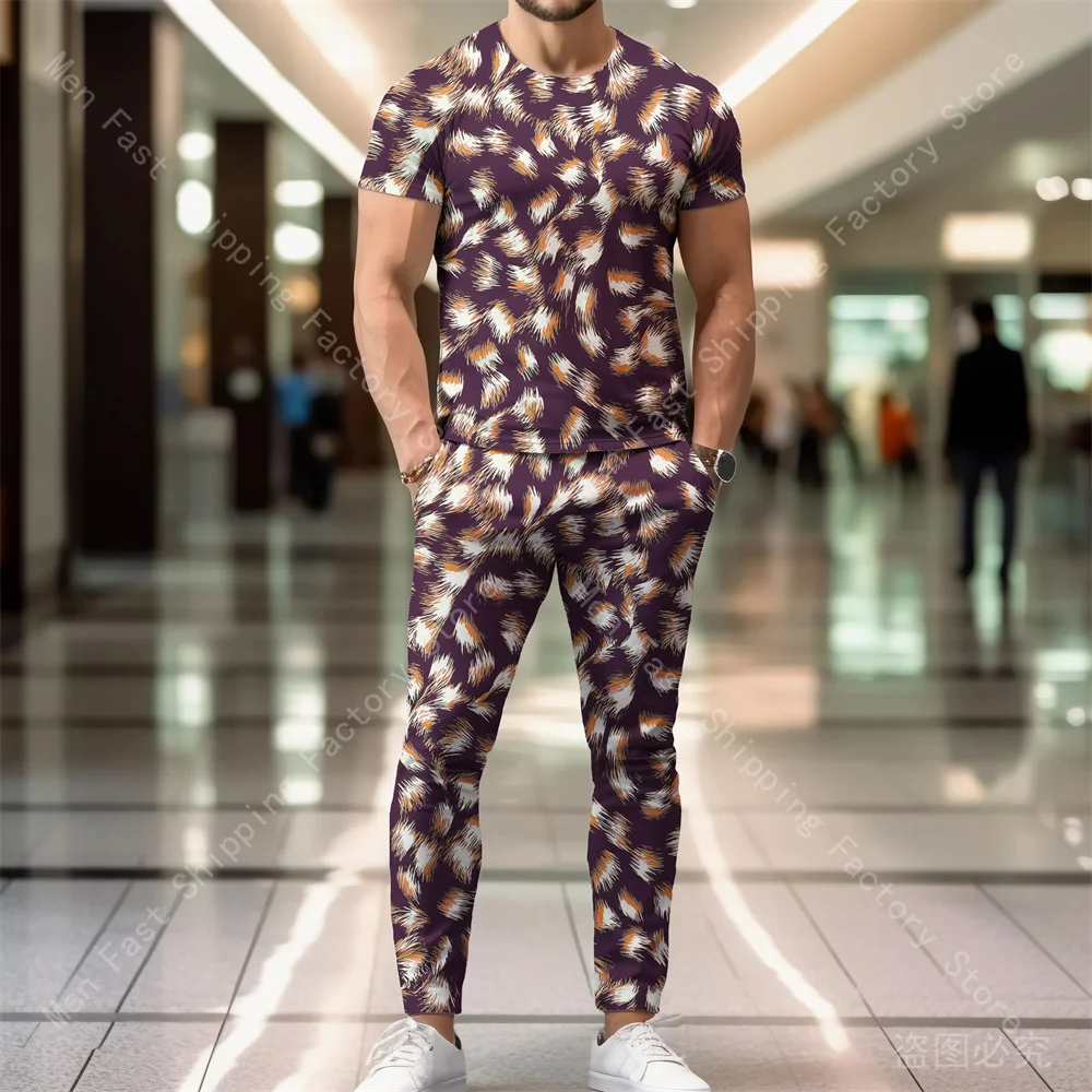 Men Tracksuits Summer Clothing T Shirt Pants Sets Print Sportswear Trousers Suits Oversized T-shirts Sweatpants Sets Casual Tops