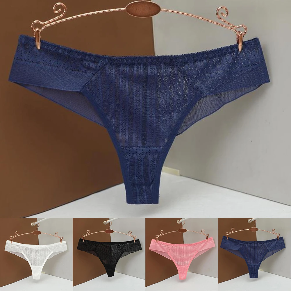 

Women Low Rise Thong G-string Panties Sexy Mesh See Though Solid Color Skin Care Elastic Waist Lingerie Underwear