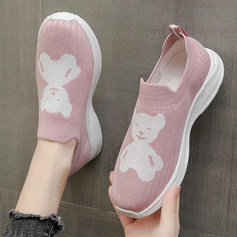 

Кроссовки женские с вулканизированной подошвой, Повседневная дышащая спортивная обувь с принтом медведя, модные