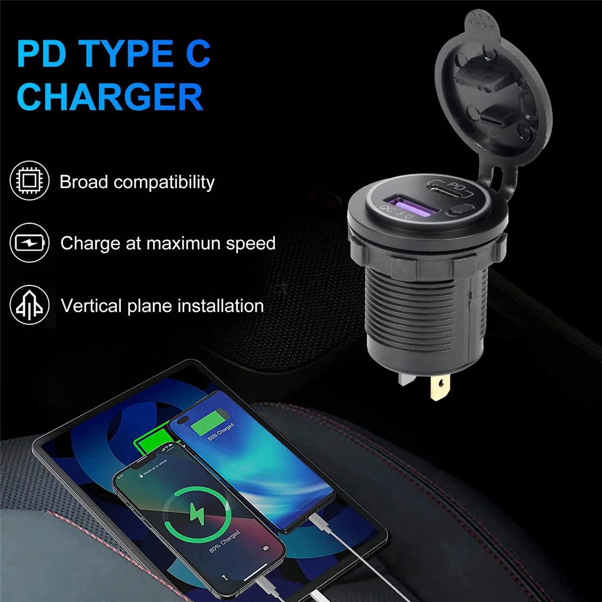 Автомобильное зарядное устройство PD Type C USB и быстрое QC 3.0 Розетка 12 В с