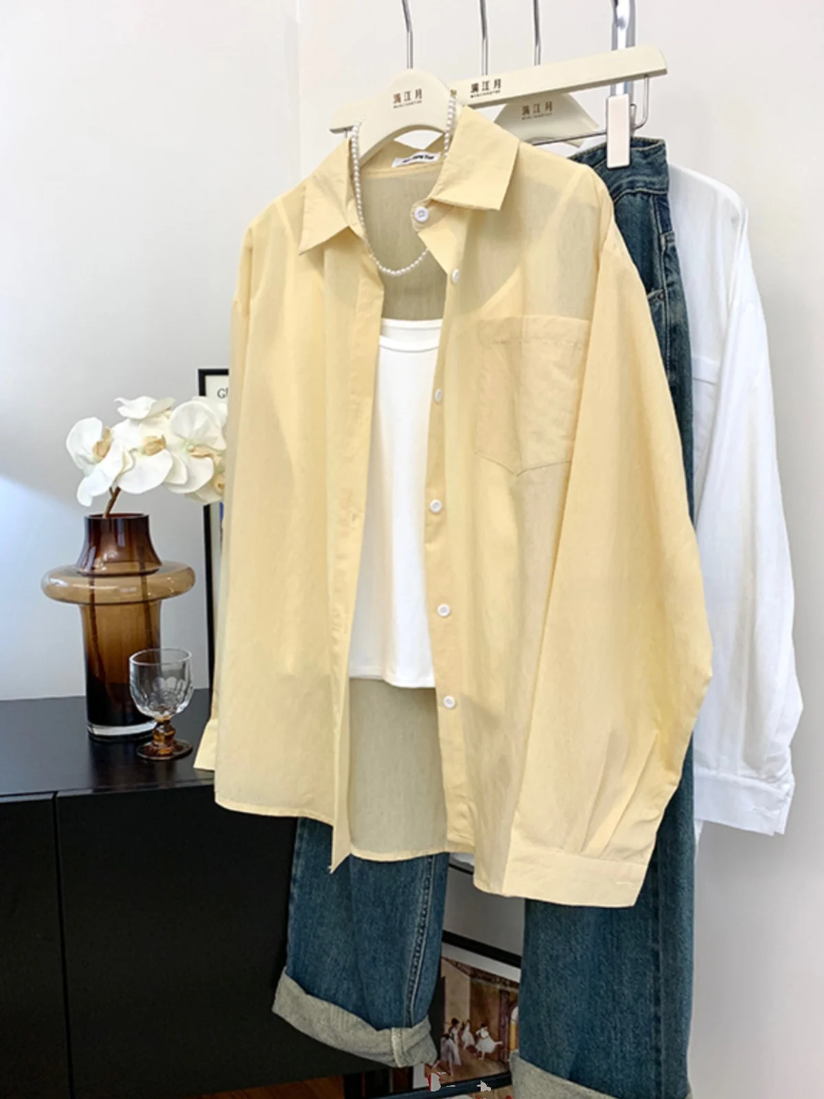 Нет. Женская одежда летняя рубашка в Корейском стиле с длинным рукавом и защитой