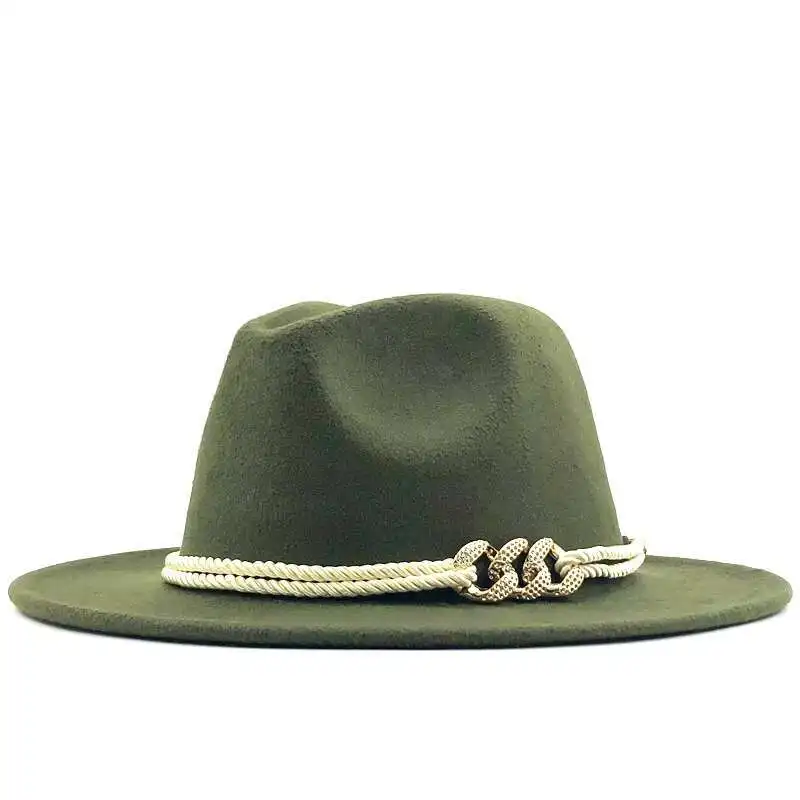 Фото Черные шерстяные фетровые шляпы Jazz Fedora с пряжкой на ремешке для женщин унисекс с широкими полями Панама Trilby ковбойская Кепка Панама №3