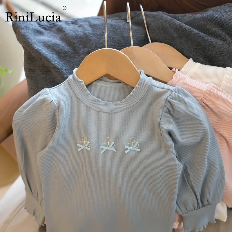 

RiniLucia 2022 Spring Girls Shirt 1-5T T-Shirt Long-Sleeve Floral Girls T-Shirt Small Fresh Clothes Kids Tops T-shirt