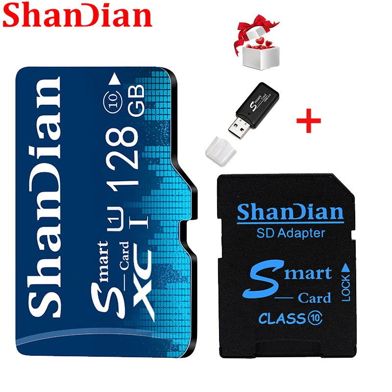 

SHANDIAN Smart Memory SD Card 128GB 32GB 64GB Class 6 Free Gift Card Reader 16GB 8GB SD/TF Flash Card Memory Card for Phone