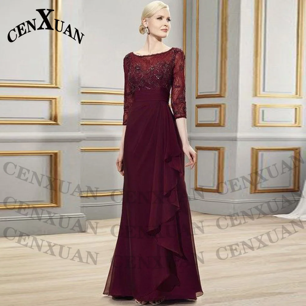 

Cenxuan Burgundy Trendy Chiffon Mother of The Brides Women Evening Celebrity Engagement Party Robes De Soirée Personised Plus