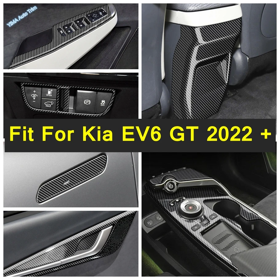 

Headlight Switch Button Cover Armrest Box Anti Kick Panel Door Bowl Trim Carbon Fiber Look Fit For Kia EV6 GT 2022 2023 Interior
