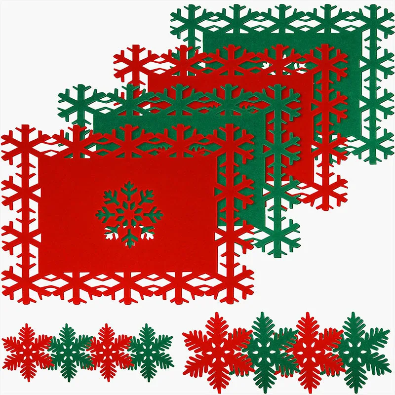 2PCS/Set Anti-Skid Felt Table Placemat Christmas Snow Coaster Xmas Holiday Decor Christmas Household Snowflake Shaped Cup Mats
