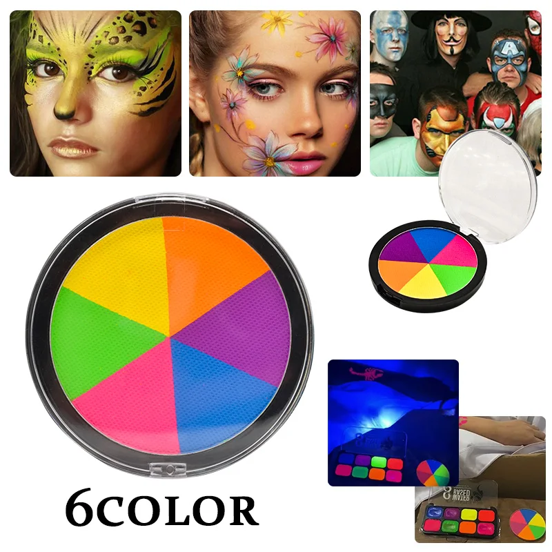 24pcs/set UV flesh light Face Body Paint UV Glow in the dark Acrylic kids face paint for Party Halloween makeup wholesale