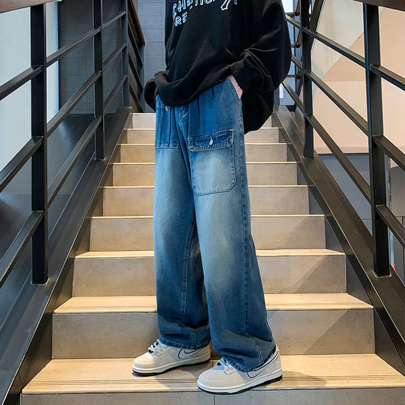 Men Cargo Pants Hip Hop Youth Street Jeans Casual Business Vintage Style Loose Black Straight Denim Pants 2023 New Male Clothing