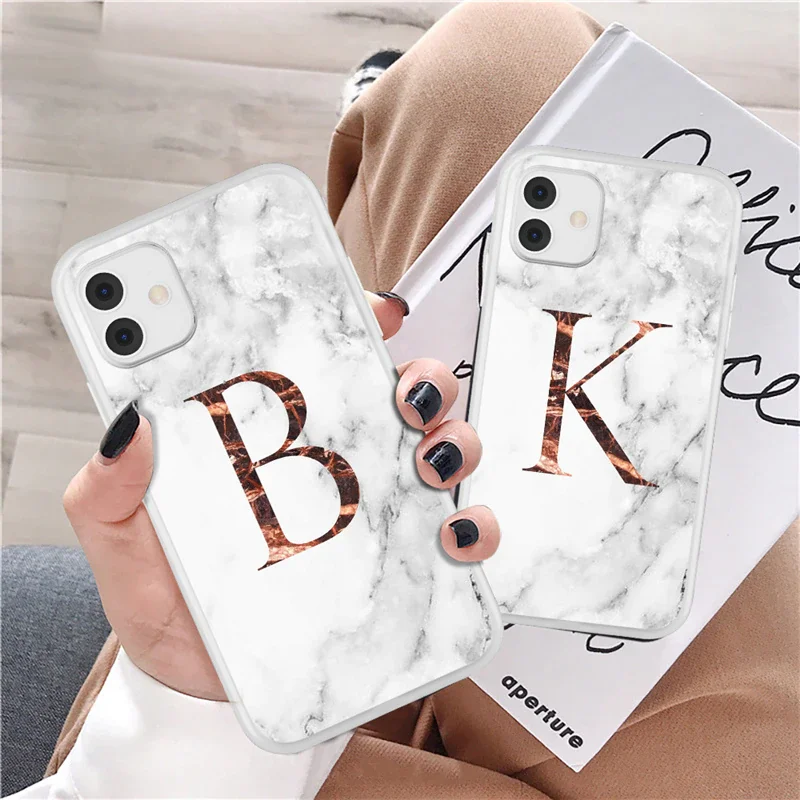 

Matte Marble Phone Case For iPhone 11 Pro Max 7 8 Plus 12 Pro XS Max X XR XS Max 12 Mini Initial Letter Crown Soft Coque cover