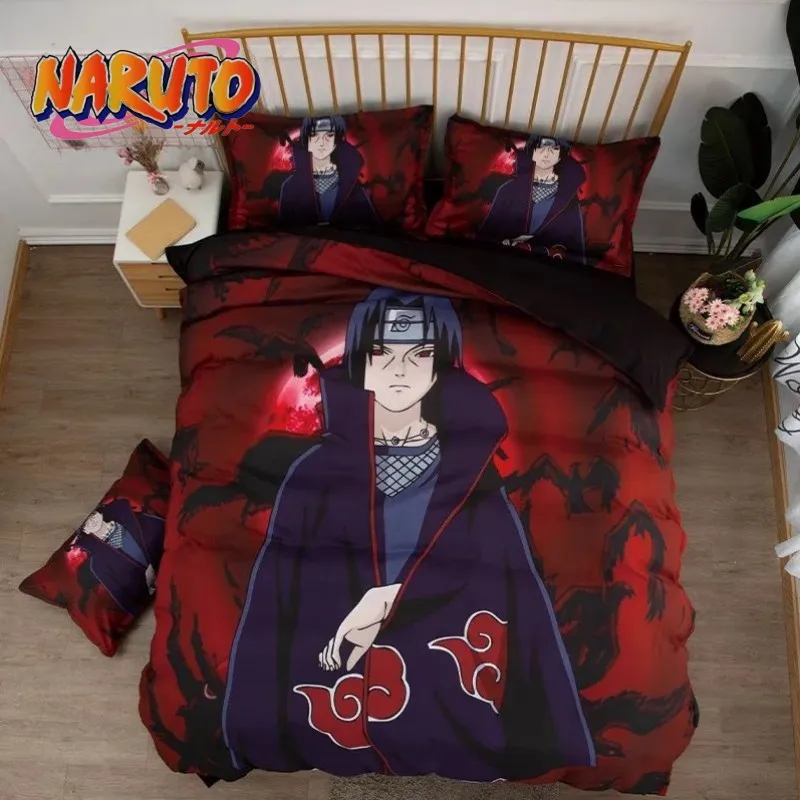 Naruto anime bed sheet quilt cover four-piece set Sasuke Naruto cartoon male and female students single three-piece dormitory