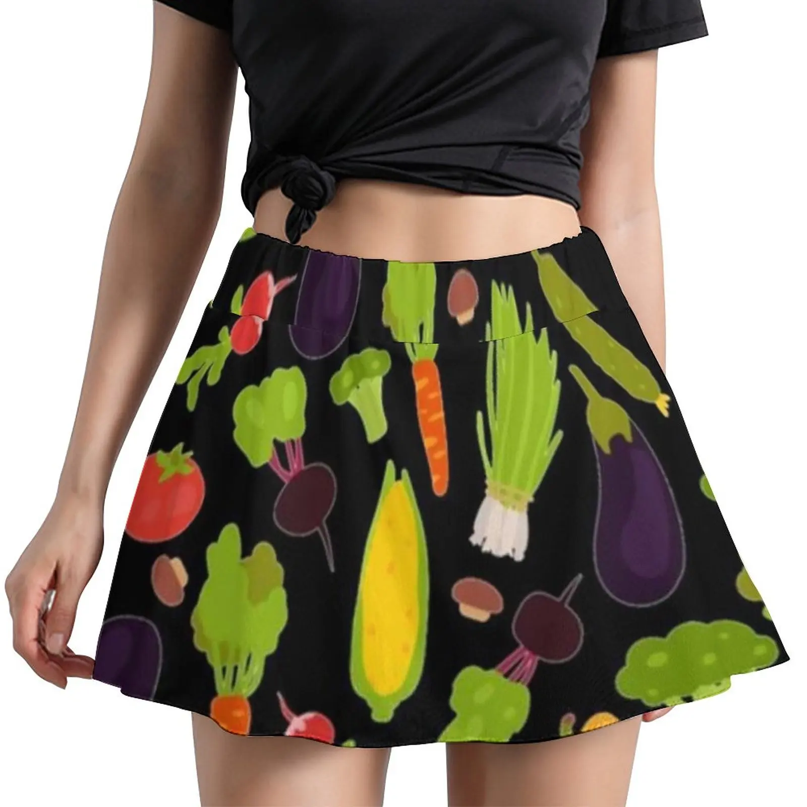 

Pattern Of World Vegetarian Day Skirt Vegetables Elegant Mini Skirts Summer Printed Street Style Casual Skirt Big Size 5XL 6XL