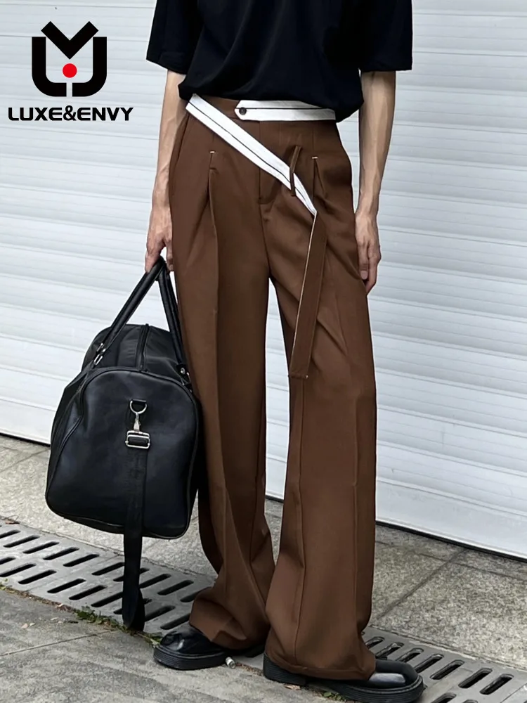 

Роскошные и ENVY нишевые дизайнерские подвесные брюки с высокой талией для мужчин Корейская версия свободных прямых повседневных брюк на весну 2023 Новинка