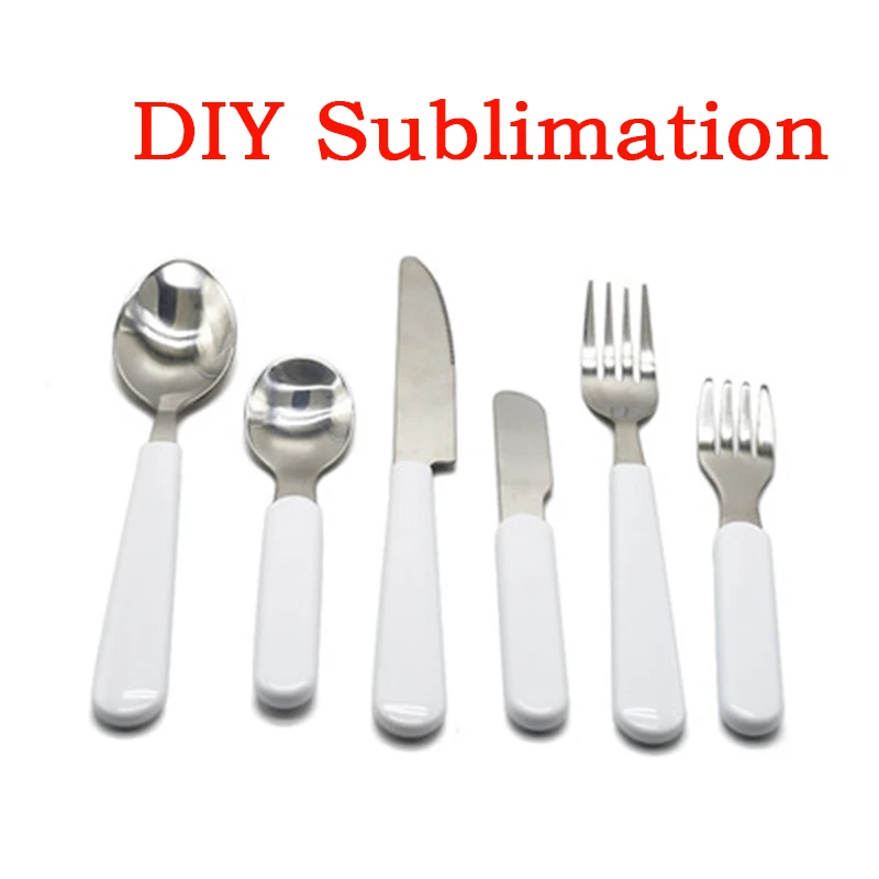 

DIY Sublimation Kids Aldult Cutlery Stainless Steel Tableware Western-style Tableware Cutlery White Blank Knife Fork Spoon
