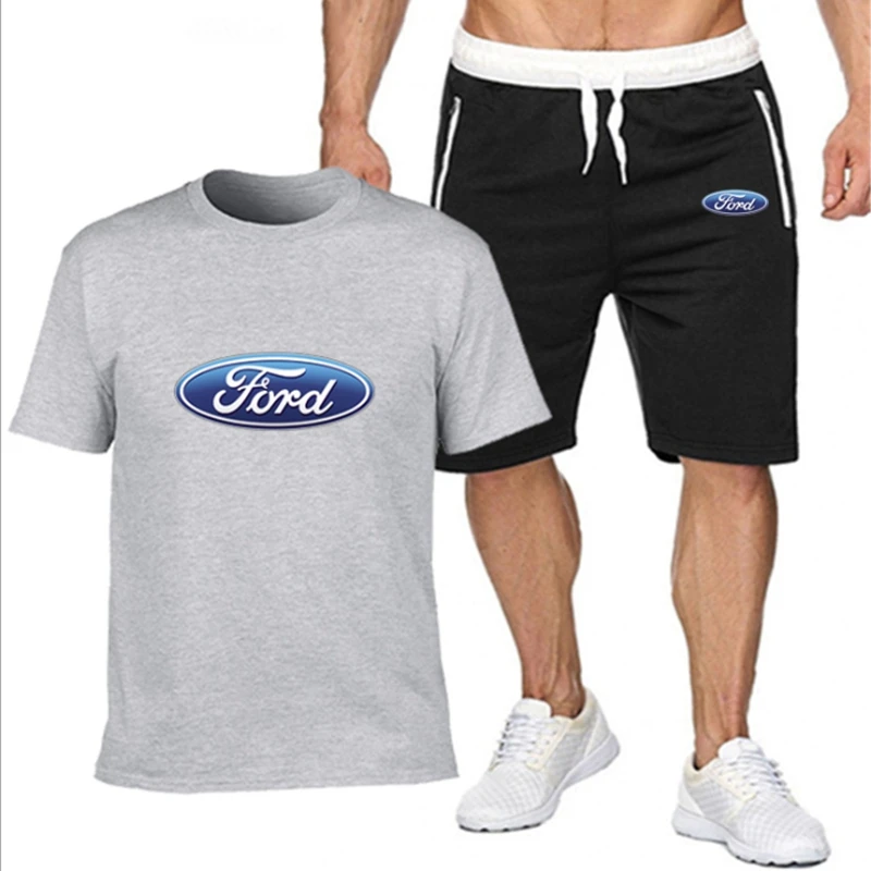 

Mens Short Sets for FORD Car Logo Printed Summer High Quality Cotton Sportswear 2Pcs Tshirt Shorts Tracksuit Man Brand Sets