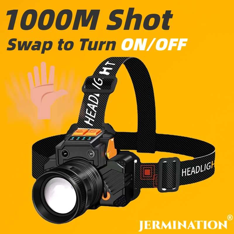 

[Smart Sense] 1000M Long Shot Power Bank Function 10 Hours Lasting Headlight Headlamp for Outdoor Activities